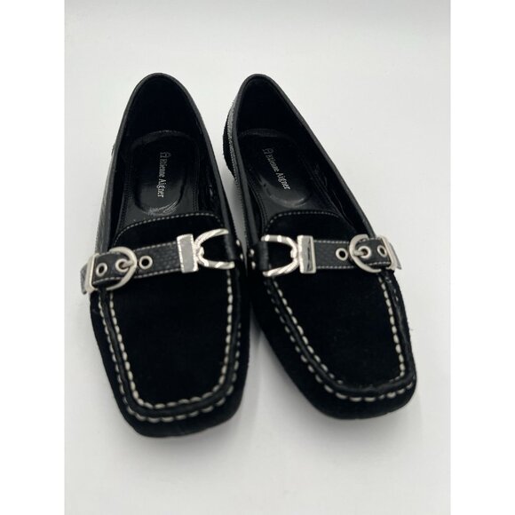 Etienne Aigner Women's Black Suede Leather Loafers With Buckle Accents Size 7 - Picture 2 of 16